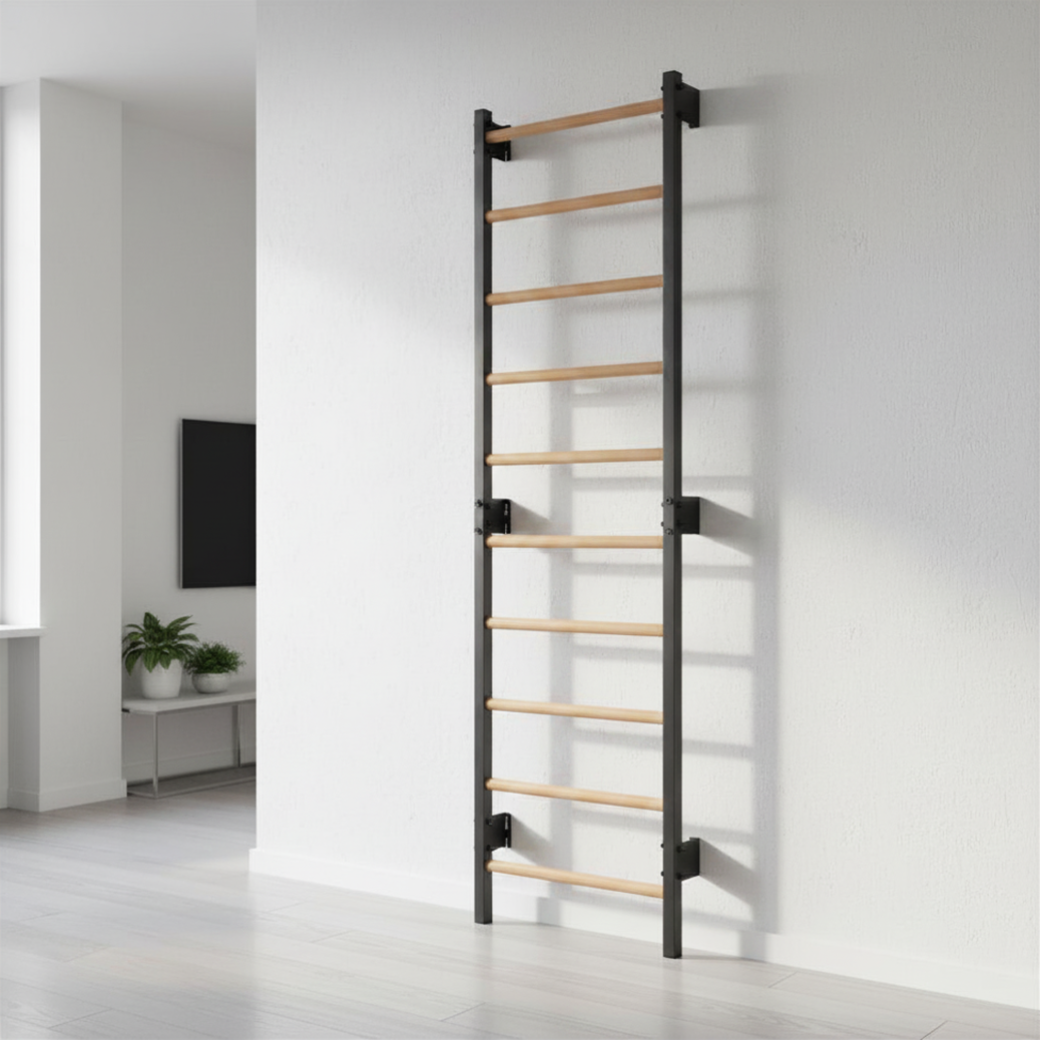 Spalliera svedese in metallo grafite STEEL 1 – nell'ambiente domestico